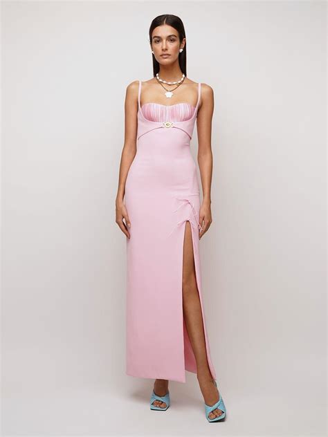 pale pink versace dress|Versace slip dress.